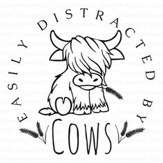 a black and white drawing of a cow with the words distracched cows