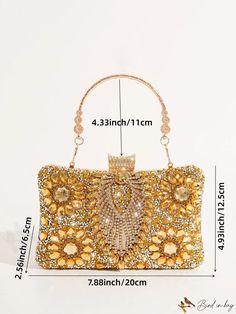 BirdinBag - Chic Rhinestone-Embellished Mini Evening Bag Formal Rhinestone Pouch Bag, Rhinestone Top Handle Bag For Events, Top Handle Rhinestones Event Bag, Gold Handheld Bags With Rhinestones, Rhinestone Clutch Bag For Events, Rhinestone Clutch For Events, Event Bags With Rhinestones Rectangular Shape, Rectangular Rhinestone Event Bag, Glamorous Embellished Rectangular Bags