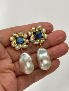 Labradorite Gemstone and Pearl Earrings Baroque With Gemstone Earrings Pearl Earrings With Labradorite Stud Baroque Drop - Etsy Blue Wedding Earrings, Blue Earrings Wedding, Baroque Earrings, Blue Gemstone Earrings, Bridal Earrings Drop, Baroque Pearl Earrings, Labradorite Earrings, Statement Earring, Jewelry Lookbook