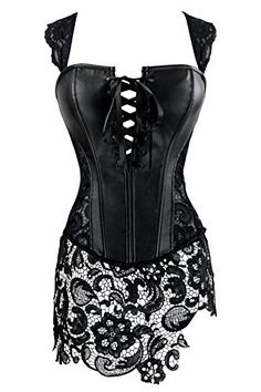 Kimring Women's Steampunk Gothic Faux Leather Bustier Corset with Lace Skirt Black,#Gothic, #Faux, #Steampunk, #Kimring Steampunk Corset Dress, Leather Corset Dress, Steampunk Outfits, Lace Corset Dress, Steampunk Women, Ladies Footwear, Leather Bustier, Corset Skirt