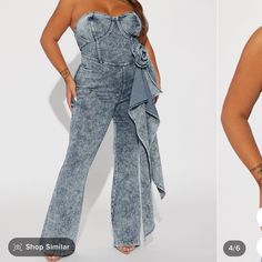 Pretty Denim Jumpsuit. Material Stretches. Never Worn Tag Still On Spring Party Denim Jumpsuits And Rompers, Boho Denim Dress, Boho Denim, Denim Maxi Dress, Maxi Dress Sale, Denim Maxi, Fashion Nova Pants, Split Maxi Dress, Backless Mini Dress