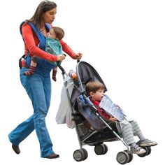 a woman pushing a baby in a stroller