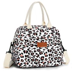 PRICES MAY VARY. 🐆【Stylish&Cute Leopard Print Design】Lokass women's lunch bag is designed with leopard print, and its cute and fashionable appearance is very much in line with the aesthetics of the youthful and beautiful young people. The removable shoulder strap makes it reveal a touch of classic in the cute, and the small and portable easy to fold design makes it a great choice for work on weekdays! 🐆【Wide Opening Design & Front pocket】Lokass lunch bag women looks small but has a large capac Rectangular White Lunch Box For Travel, Pink Rectangular Lunch Bag For Outdoor Activities, Large Capacity Rectangular Lunch Box For Outdoor, Large Capacity Rectangular Lunch Box For Outdoor Activities, Rectangular Pink Lunch Bag For Outdoor Activities, Portable White Lunch Bag For Travel, Rectangular White Lunch Bag For Travel, Portable White Lunch Bag For Everyday Use, Large Capacity White Lunch Bag