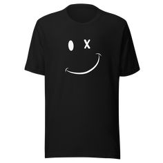 "Wink Emoji" - the perfect T-shirt for any occasion! Whether you're looking for a funny gift for a geeky friend, a retro-inspired tee for yourself, or a unisex top for the whole family, this Wink Emoji T-shirt is sure to bring a smile to everyone's face. This T-shirt is the perfect way to express emotion without saying a word. With its iconic wink emoji design, it's sure to make a statement. It's a great way to show your optimism and happy attitude, and it's sure to be a hit with men, women, and Unisex Black T-shirt For Gift, Funny Graphic T-shirt For Fans, Funny Graphic Design T-shirt For Fans, Unisex Black T-shirt In Ring-spun Cotton, Novelty Short Sleeve Streetwear T-shirt, Unisex Black Ring-spun Cotton T-shirt, Unisex Black T-shirt With Funny Print, Black Unisex T-shirt With Funny Print, Black T-shirt With Funny Print For Fans