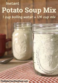 two mason jars filled with homemade potato soup mix