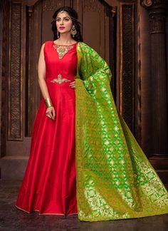 Related image Silk dress design, Silk dress, Designer dresses Kurti Patterns Latest, Satin Gown Designs, Silk Dress Design, Silk Anarkali Suits, Gown Designs, Silk Anarkali, Interesting Outfits, Designer Kurti Patterns, Saree Gown