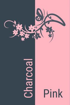 a pink and blue poster with flowers on it