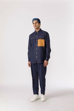 Full sleeved button down shirt in navy cotton highlighted by a contrasting patch pocket and detailed with contrast stitch lines. Fit: Regular fit Color: NavyFabric: Cotton Stitch Lines, Navy Fabric, Pocket Shirt, Contrast Stitch, Patch Pocket, Button Down Shirt, Cotton Blend, Navy, Fabric