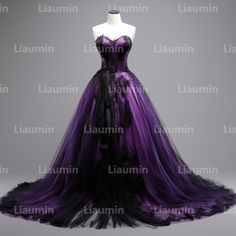 Black And Purple Wedding Dress, Black And Purple Wedding, Cocktail Dress Winter, Purple Black Wedding, Purple Clothes, Prince Wedding, Dark Wedding Theme, Purple Tulle, Purple Wedding Dress