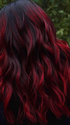 Black And Red Ombre, Red Balayage Hair, Dark Red Hair Color, Dyed Tips, Hair Dye Tips, Red Ombre Hair, Red Balayage, Wine Hair