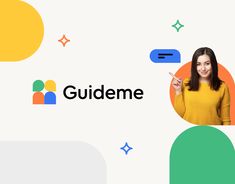 a woman pointing at the word guideme