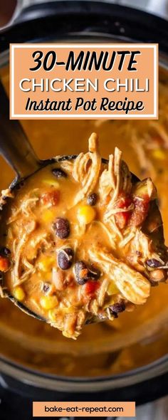 a spoon full of chicken chili instant pot recipe