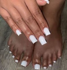 White Nails On Black Women, White Short Nails Acrylic, Square White Acrylic Nails, White Acrylic Toe Nails, Short White Nails Acrylic, White Acrylic Toes, Coffin White Nails, White Nails And Toes, Short White Acrylic Nails