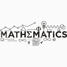 the words maths written in black and white with various symbols surrounding it on a white background