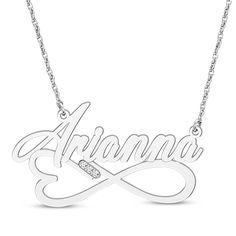 Perfectly personalized and on-trend, this necklace makes an ideal gift and keepsake. 10K White Gold Round-cut diamond accents Personalize with the name of your choosing 18-inch rope chain with spring ring clasp Infinity Heart, Accessories Jewelry Necklace, Necklace Sterling Silver, Rope Chain, Round Cut Diamond, Name Necklace, Spring Rings, Round Cut, Ideal Gift