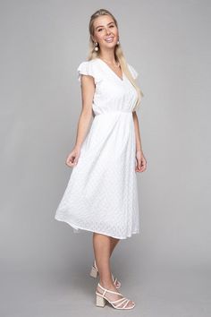 V neck embroidered eyelet dress-Pattern type : Eyelet Embroidery-Neck line : V Neck-Sleeve type : Butterfly Sleeve-Sleeve length : Short Sleeve-Stretch : no stretch -Sheer : not sheer -Size spec: Length 45 1/4", Bust 36 1/4 ", S size (approximately) Care instruction: Machine wash cold, only non-chlorine bleach when needed, tumble dry low, cool iron if needed"-Model is 5' 7" and wearing size Small Made In: CHINAFabric Contents: 100% cotton Non-stretch fabric Non-sheer fabric Size Measurement (inc White Eyelet Dress, Love Clothing, Butterfly Sleeves, Eyelet Dress, Sheer Fabrics, Stunning Dresses, Embroidered Dress, Dress Pattern, Dress Accessories