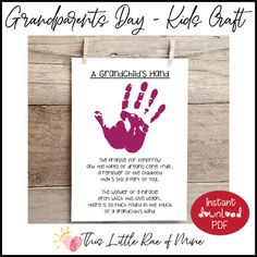 a purple handprint on a white paper with the words grandpa's day - kids craft