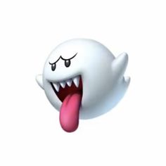 a white ghost with its tongue sticking out