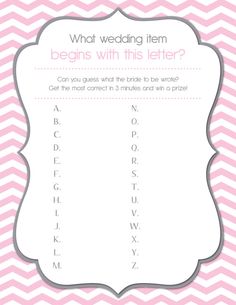 the bridal shower game printable is displayed on an iphone screen, with pink and white chevron background