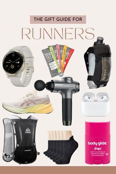 the gift guide for runners is on display in front of a white background with text