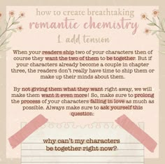 a poem written in pink and white with flowers on the bottom right corner, which reads how to create brahazing romantic chemistry