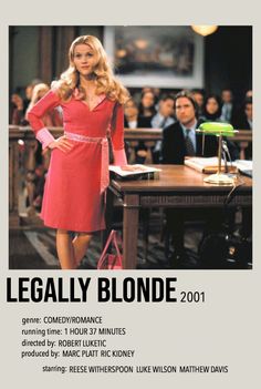 the poster for legally blonde shows a woman in a red dress with her hands on her hips