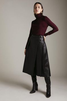 Leather Pleated Buckle Kilt Midi Skirt Leather Midi Pleated Skirt, A Line Leather Skirt Outfit, Black Leather Midi Skirt Outfit, Black Midi Leather Skirt, Pleated Leather Skirt Outfit, Leather Midi Skirt Outfit, Black Leather Pleated Skirt, Midi Leather Skirt, A Line Skirt Outfits