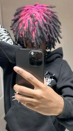 Colorful Dreads Men, Dread Hairstyles For Men Color, Pink And Black Dreads Men, Dreads Colors Men, Dyed Locs Ideas Men, Dye Locs Ideas, Hair Color Ideas For Boys, Loc Color Ideas Men