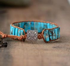 Coast Cowgirl, Wrap Armband, Tube Bracelet, Beaded Leather Bracelet, Turquoise Bead Bracelet, Bohemian Handmade, Jasper Bracelet, Turquoise Leather, Stone Wrapping