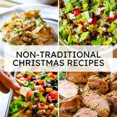 a collage of different christmas dishes with the words non - traditional christmas recipes on them