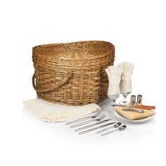 -Basket-True Sports Fan White Picnic Basket, Hand Blown Wine Glasses, Basket Willow, Picnic Basket Set, Wicker Picnic Basket, Picnic Set, Picnic Time, Perfect Wedding Gift, Stainless Steel Flatware