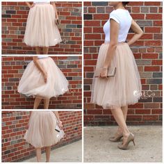 Claire Beige Soft Tulle Skirt - Below Knee Midi  #tulle #skirt #whimsical #tulleskirt #tutu Spring Tulle Skirt With Stretch, Elegant Tulle Bottoms For Spring, Chic Tulle Skirt Bottoms, Spring Stretch Tulle Skirt, Spring Tulle Midi Skirt, Chic Spring Tulle Skirt, Spring Flowy Balletcore Skirt, Balletcore Stretch Skirt For Spring, Spring Balletcore Flowy Skirt