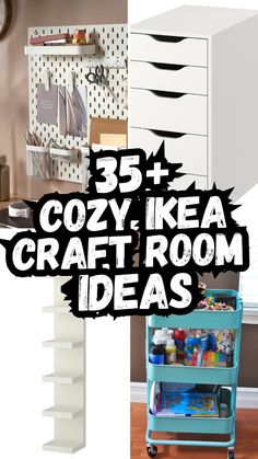 the collage shows three different types of craft room storage