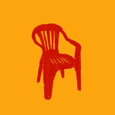 a red chair sitting on top of a yellow floor