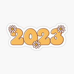 a sticker with the numbers 2013 and daisies in orange, yellow and white