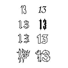 some type of font and numbers that are in different styles, including the number thirteen