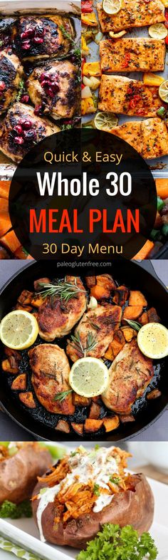 30 days of Whole 30 meals! A complete Whole 30 paleo menu plan. Quick, easy, and delicious meals and tips for eating whole 30 diet. Paleo diet meal plan. Paleo shopping list. Gluten free menu plan. Paleo Menu Plan, Paleo Shopping List, Paleo Menu, Muffins Paleo, Menu Sans Gluten, Paleo Diet Meal Plan