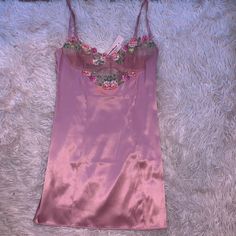 Size Small Never Worn Satin Coquette Slip Dress For Party, Feminine Satin Party Sleepwear, Pink Camisole Slip Dress For Evening, Coquette Summer Party Slip Dress, Coquette Slip Dress For Spring Party, Sheer Fitted Sleepwear For Spring, Spring Coquette Sleep Dress, Fitted Sheer Sleepwear For Spring, Pink Camisole Mini Dress For Spring