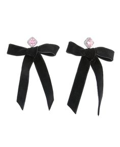 Black velvet bow earrings with pink cubic zirconia crystals, perfect for adding a touch of elegance to any outfit. Elegant Pink Bow Earrings For Party, Chic Evening Earrings With Bow Detail, Chic Evening Earrings With Bow, Pink Ribbon Jewelry For Formal Occasions, Elegant Evening Ribbon Earrings, Elegant Evening Earrings With Ribbon, Chic Formal Pink Jewelry, Chic Pink Earrings For Formal Occasions, Black Velvet Bow