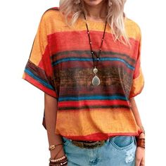 Description: Condition: 100% Brand New and High Quality Gender: Women Woman, Ladies Lady, Female Style: Women Casual Tops, Women Tops, Women Stripe Gradient T-Shirt, Ladies T Shirt, Ladies Blouses Color: Gray, Red, Yellow, Blue, Orange, Violet, Lake Blue(Optional) Size: S, M, L, XL, XXL, 3XL, 4XL (Follow the size chart to select please) Material: 100% Polyester Length: Hips Length Neckline: Crew Neck Sleeve Length: Short Sleeves Season: Spring, Summer Pattern Type: Stripe Gradient Occasions: Cas Wild West Fashion, Short Sleeve Outfits, Summer Gradient, Chic Prints, Apparel Boutique, Cooler Style, Harajuku Women, Hippie Clothing, Ideal Customer