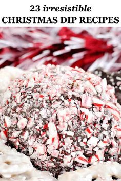 christmas dip recipe with peppermint and white chocolate covered in crushed candy canes