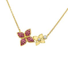 Add a touch of elegance to your outfit with this stunning Pink and White Sapphire Flower Necklace. The necklace features a beautiful gemstone flower pendant set in yellow gold plated 925 sterling silver, creating a unique and eye-catching piece of jewelry. The adjustable chain allows for a customizable fit, with options to wear at either 16 or 18 inches in length. Crafted with the utmost care, this gemstone flower necklace is perfect for any occasion. Whether you're dressing up for a formal event or simply adding a pop of color to your everyday outfit, this necklace is sure to impress. The pink and white sapphire stones catch the light beautifully, creating a brilliant sparkle that will draw all eyes to you. Made with high-quality materials, this necklace is built to last. The yellow gold Yellow Gold Flower Necklace With Gemstone, Yellow Gold Flower Shaped Gemstone Necklace, Yellow Gold Flower-shaped Gemstone Necklace, Yellow Gold Gemstone Necklace In Flower Shape, Elegant Flower Pendant Necklace With Birthstone, Elegant Yellow Gold Flower Necklace For Mother's Day, Gold Flower Shaped Gemstone Necklace, Elegant Gemstone Flower Necklace, Elegant Birthstone Flower Necklace For Anniversary