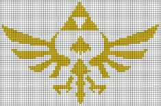 the legend of zelda cross stitch pattern is shown in yellow and white, as well as