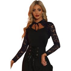 This lace cardigan is designed with a long sleeve, a unique scalloped hem with a lace trim, and a cropped shrug. The shrug top features a stand collar and an open front design that can make you wear it on and down. The elegant bolero shrug is perfect for dress-up to complete the charming look. Great for spring/fall, casual daily, cocktail, evening parties, wedding parties, work, dating, and coffee shops. Long Sleeve Lace Top For Fall Night Out, Fall Long Sleeve Lace Top For Night Out, Long Sleeve Lace Top For Night Out In Fall, Winter Lace Long Sleeve Tops, Fall Lace Top With Lace Trim, Long Sleeve Lace Top For Night Out, Long Sleeve Lace Top For Fall, Long Sleeve Lace Patchwork Top For Night Out, Fall Night Out Tops With Lace Collar