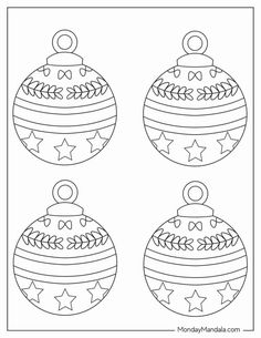 three ornaments with stars on them for christmas ornament coloring pages to print out