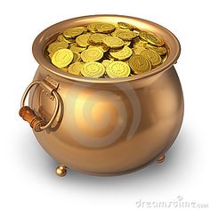 a golden pot filled with gold coins