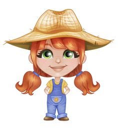 Mimi in Farmland: A little farm girl vector cartoon illustrated with a big straw farm hat and a jean jumpsuit. #vector #farmer #girl #cartoon #character Farmer Drawing, Farm Hat, Jean Jumpsuit, Farmer Girl, Girl Vector, Vector Cartoon, Farm Girl, Girl Cartoon