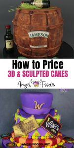 three different cakes with the words how to price 3d and sculpted cakes