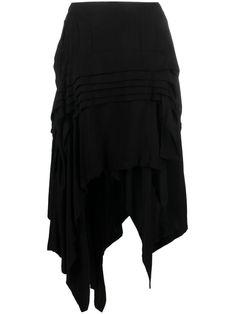 black wool blend asymmetric design high-waisted mid-length Midi Skirt Black, Airport Fashion, Black Midi Skirt, Asymmetrical Design, Yohji Yamamoto, Airport Style, Skirt Black, Black Wool, Asymmetric Hem