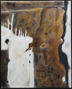 an abstract painting with brown and white colors